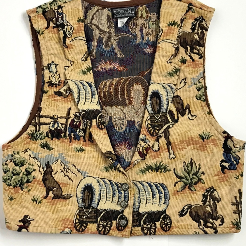 ROUGHRIDER Cowboy Tapestry Western Vintage Vest